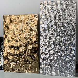 8K Golden Decor 3D Wall Panel Water Ripple with Stamp Mirror Finish 201 304 430 Decorative Stainless Steel Sheet