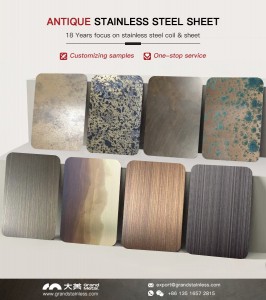 Antique Copper Hairline Stainless Steel Sheets 304 316 Antique Finish Stainless steel sheets