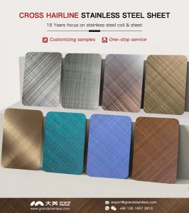 Pvd Color Sheet 304 Brush Finish Stainless Steel Sheet Cross Hairline Stainless Steel Wall Panels Decoration Sheet